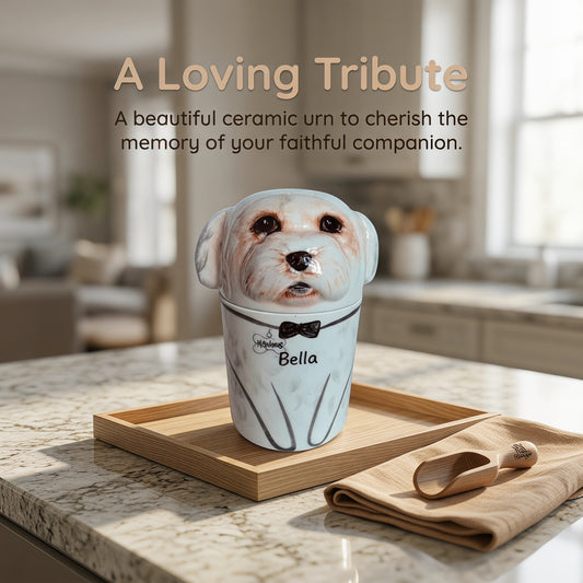 Personalized Handmade Ceramic Pet Urn for Dog Cat Custom Pet Memorial Funeral Decor Handmade Forget Me Not Keepsake Pet Loss Gift